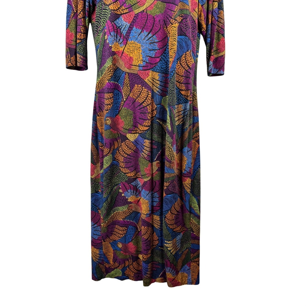 Farm Rio Dress Tropical Bird Flowers Macaws Midi Womens Large Multicolor Boho - Picture 15 of 16
